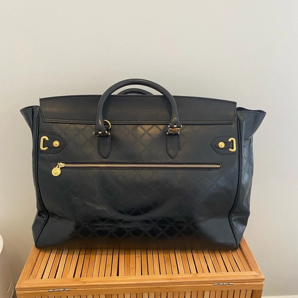 Gianni Versace Medusa quilted black leather Birkin-style Bag Travel Satchel - Picture 2 of 16